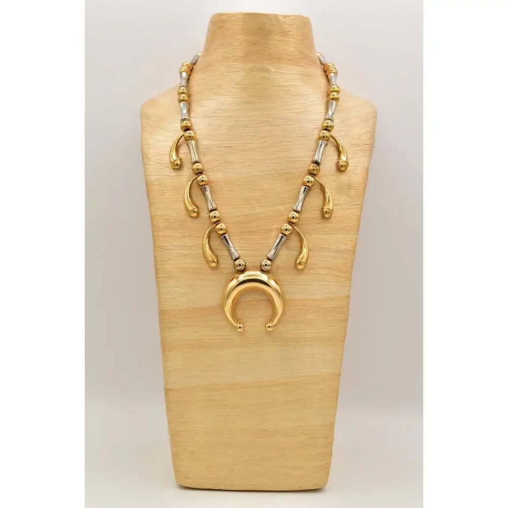 Florenza Vintage Statement Necklace Beaded 2 Tone Silver Gold Signed 50s BinA17